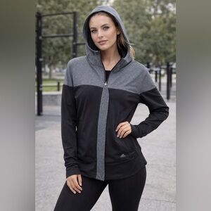 Adidas Women's Two-Tone Black and Gray Hoodie Jacket